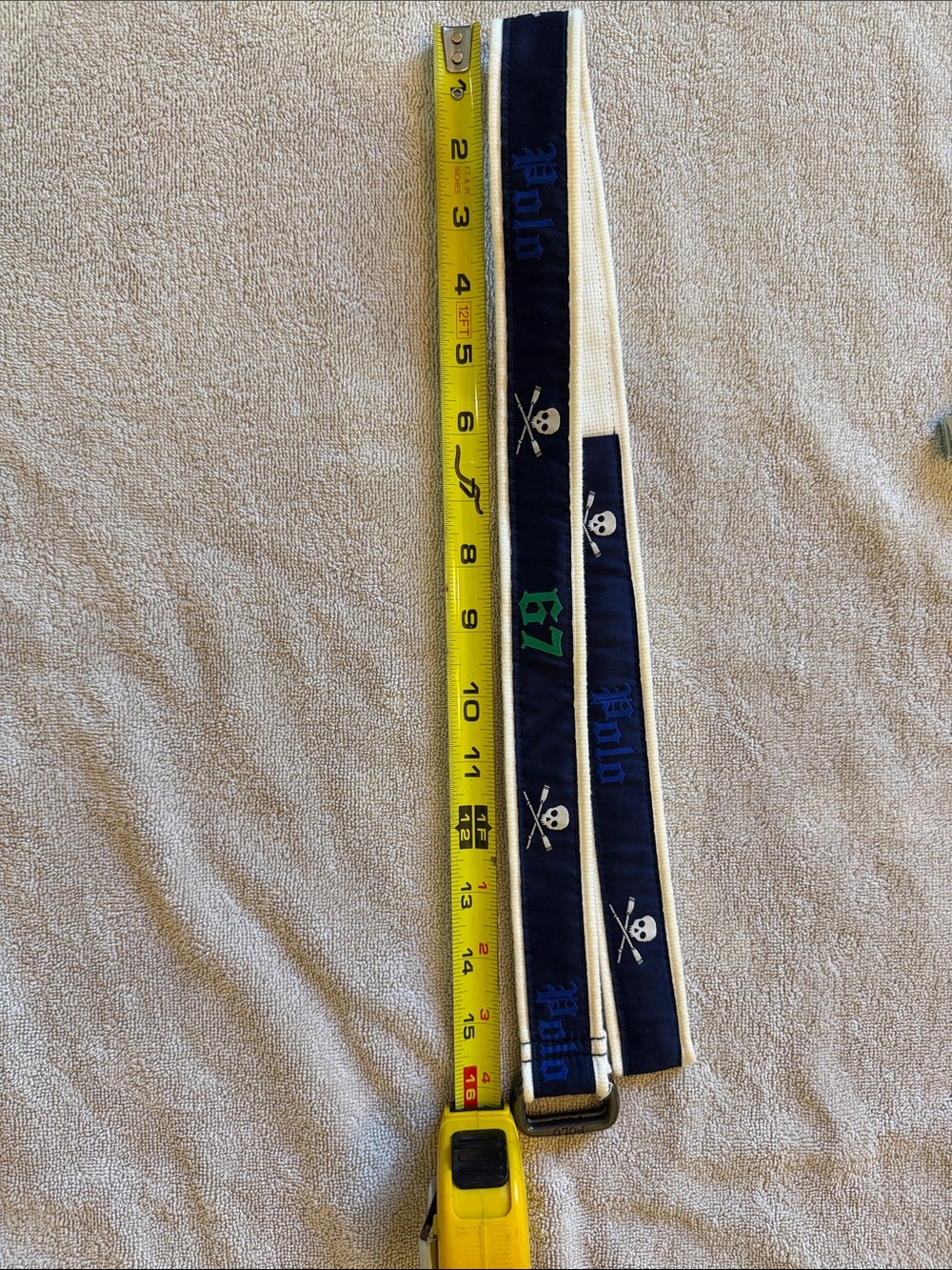 Polo by Ralph Lauren Navy, White & Green Kids Belt with Skull Motif